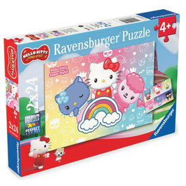 RAVENSBURGER Puzzle Hello Kitty Double 24 Pièces (2 x 24 pcs) pour Enfants à partir de 4 Ans avec Poster - Dimensions 26x18 cm