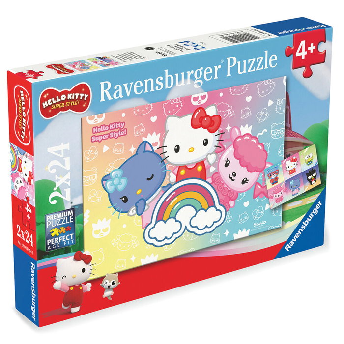 RAVENSBURGER Puzzle Hello Kitty Double 24 Pièces (2 x 24 pcs) pour Enfants à partir de 4 Ans avec Poster - Dimensions 26x18 cm RAVENSBURGER Puzzle Hello Kitty Double 24 Pièces (2 x 24 pcs) pour Enfants à partir de 4 Ans avec Poster - Dimensions 26x18 cm