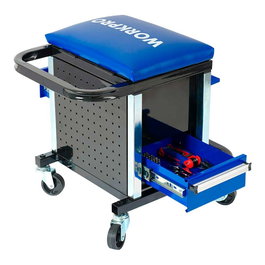 Workpro Siège roulant atelier + 136 outils métrique-SAE, 2 tiroirs, cuir synthétique, 150 kg, 36x45x52 cm