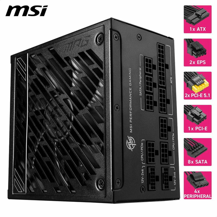 Bloc d’Alimentation MSI MPG A1250GS PCIE5 1250 W 80 Plus Gold ATX