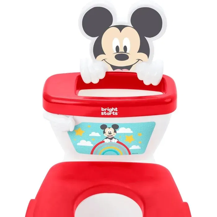 Disney Baby Bright Starts - Pot d'apprentissage Mickey Mouse My Size 2 en 1 avec réducteur de toilette amovible, son et autocollants - Pour enfant 18 mois et plus