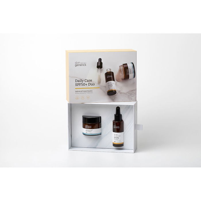 Skin Generics Duo Soin Quotidien SPF50+ Acide Hyaluronique Crème Hydratante et Sérum Solaire 2 Pièces