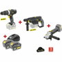 Fartools Pack X-FIT avec perceuse percussion/visseuse, marteau perforateur et meuleuse d'angle 18V