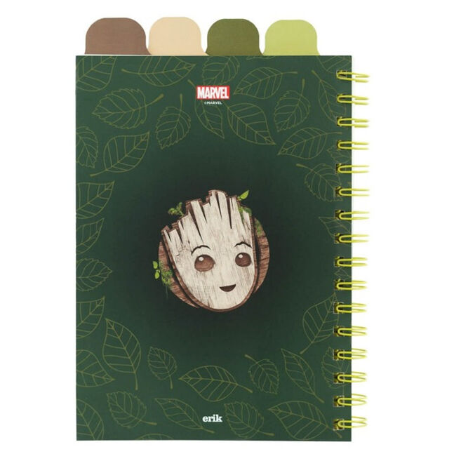 ERIK - Cuaderno A5 Carnet à Pages Lignées 80 Feuilles Groot Marvel avec 4 Séparateurs, Couverture Souple Mat, Reliure Wire-O ERIK - Cuaderno A5 Carnet à Pages Lignées 80 Feuilles Groot Marvel avec 4 Séparateurs, Couverture Souple Mat, Reliure Wire-O
