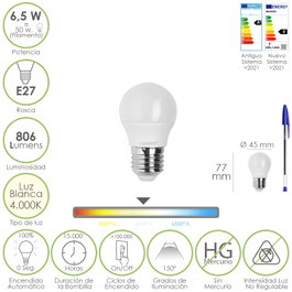MAURER Ampoule LED Sphérique E27 6,5 W 4000 K