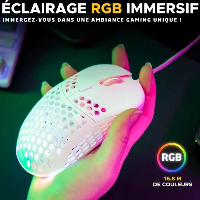 The G-Lab KULT-OXYGEN - Souris Gamer Filament PC/PS5, 12800 DPI Réglable, Rétroéclairage RGB Personnalisable, Ultra-Légère - Blanc