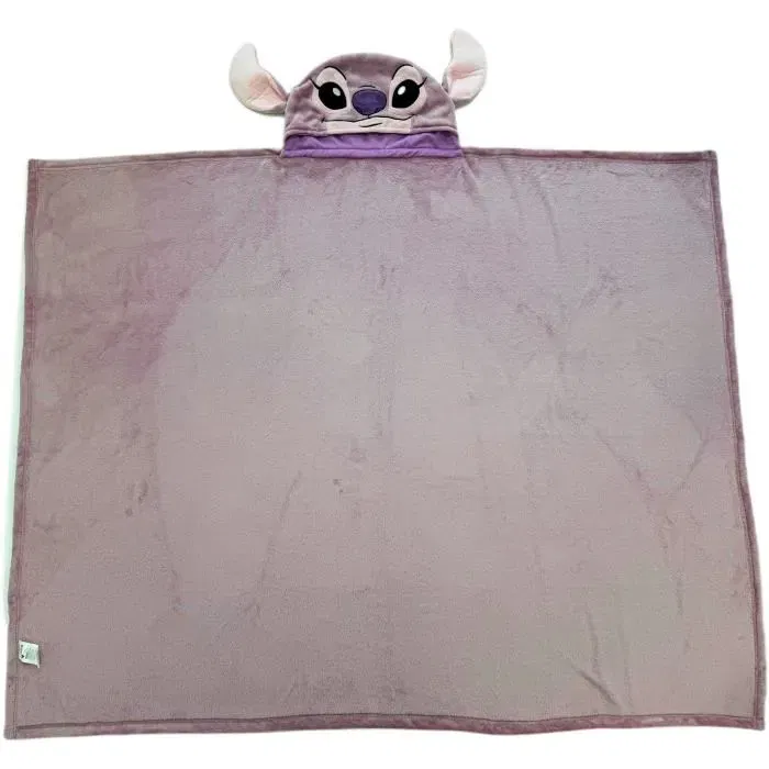 Stitch Plaid polaire avec capuche 3D Angel Lilo & Stitch - Couverture douce pour enfants 120 x 150 cm - Disney