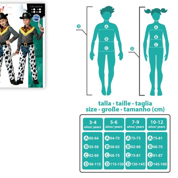 Déguisement Cowboy Enfant Unisexe 7-9 Ans avec Chemise et Salopette - Azul