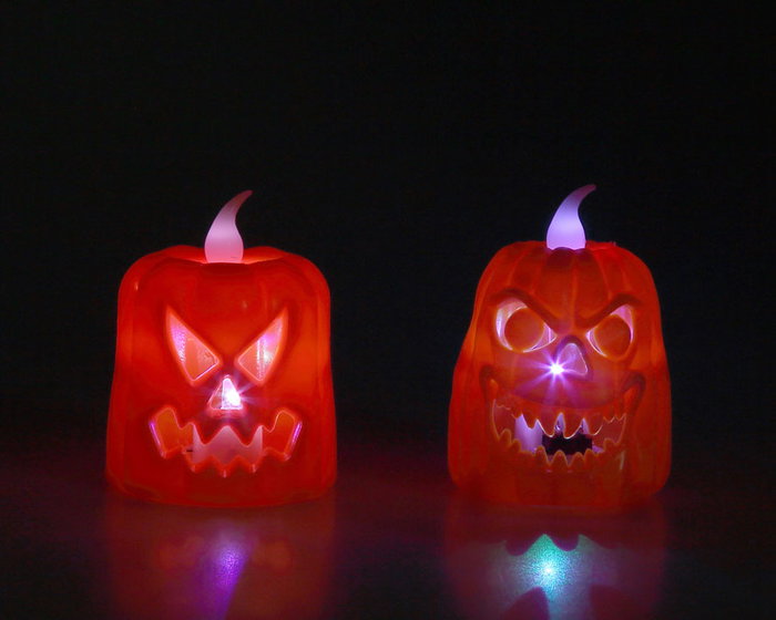 Bougie décorative citrouille 7,5x5 cm avec lumière LED pour Halloween Bougie décorative citrouille 7,5x5 cm avec lumière LED pour Halloween