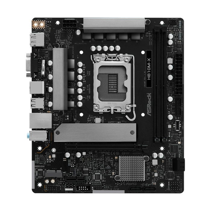 ASRock H810M-X Carte mère micro ATX (Socket LGA 1851, Intel H810, Compatible Intel Core Ultra Série 2, DDR5 6400 MHz, 2x M.2, HDMI, DisplayPort, 2.5G LAN)