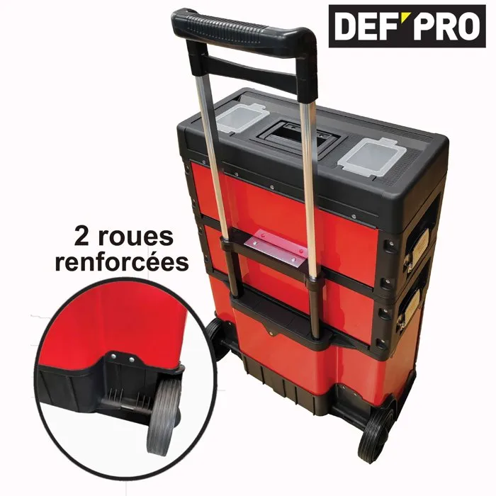 Defpro SERV 200 - Chariot porte-outils professionnel - 3 modules superposables - Acier thermolaqué - Capacité 60 kg - avec poignée télescopique et roues
