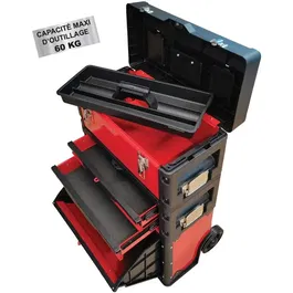 Defpro SERV 200 - Chariot porte-outils professionnel - 3 modules superposables - Acier thermolaqué - Capacité 60 kg - avec poignée télescopique et roues