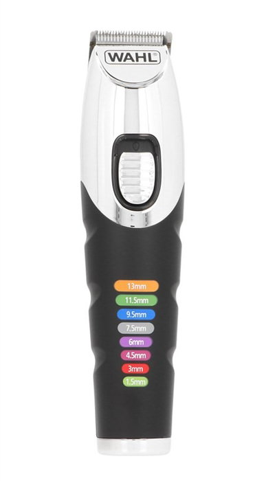 Wahl 09893-0443 Tondeuse à barbe et coupe-cheveux sans fil avec 8 peines guide colorés, autonomie 240 min, charge rapide 5 min pour 1 min, coupe de précision 0.5 à 13 mm