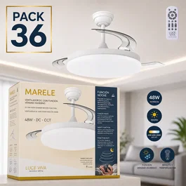 Marele Ventilateur de Plafond avec Lumière LED 48W, 3 Pales, Fonction Été/Hiver, 6 Vitesses, Télécommande et Minuterie, 5040lm, Température de Couleur Réglable 3500-6500K, Blanc