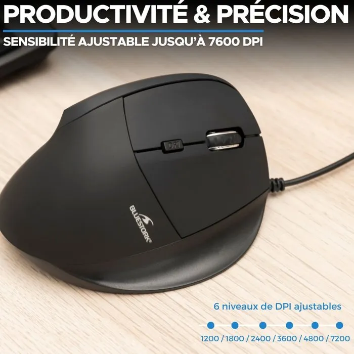 Bluestork ERGO Souris ergonomique verticale Filaire Noire