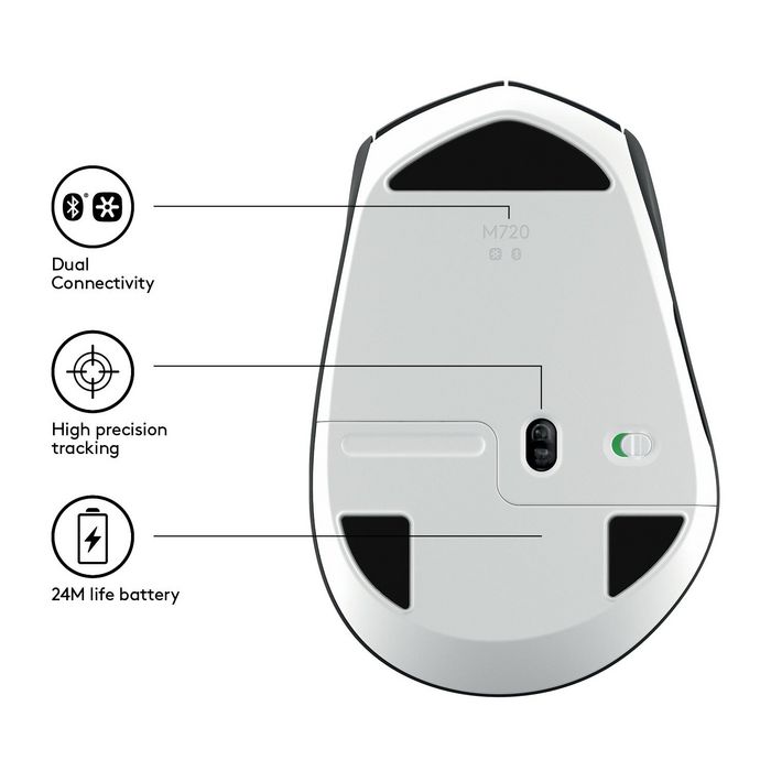 Logitech M720 Triathlon - Souris sans fil Bluetooth et 2.4GHz (Unifying), 1000 dpi, autonomie 24 mois, 135g, pour main droite