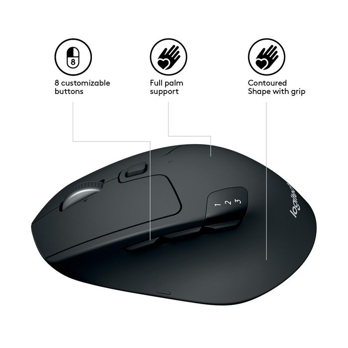 Logitech M720 Triathlon - Souris sans fil Bluetooth et 2.4GHz (Unifying), 1000 dpi, autonomie 24 mois, 135g, pour main droite