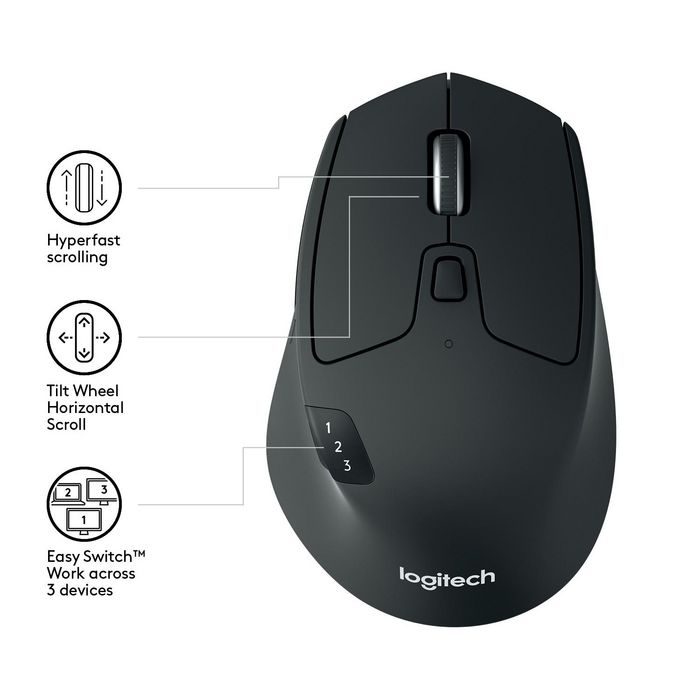 Logitech M720 Triathlon - Souris sans fil Bluetooth et 2.4GHz (Unifying), 1000 dpi, autonomie 24 mois, 135g, pour main droite
