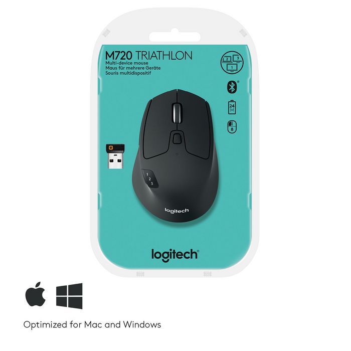 Logitech M720 Triathlon - Souris sans fil Bluetooth et 2.4GHz (Unifying), 1000 dpi, autonomie 24 mois, 135g, pour main droite