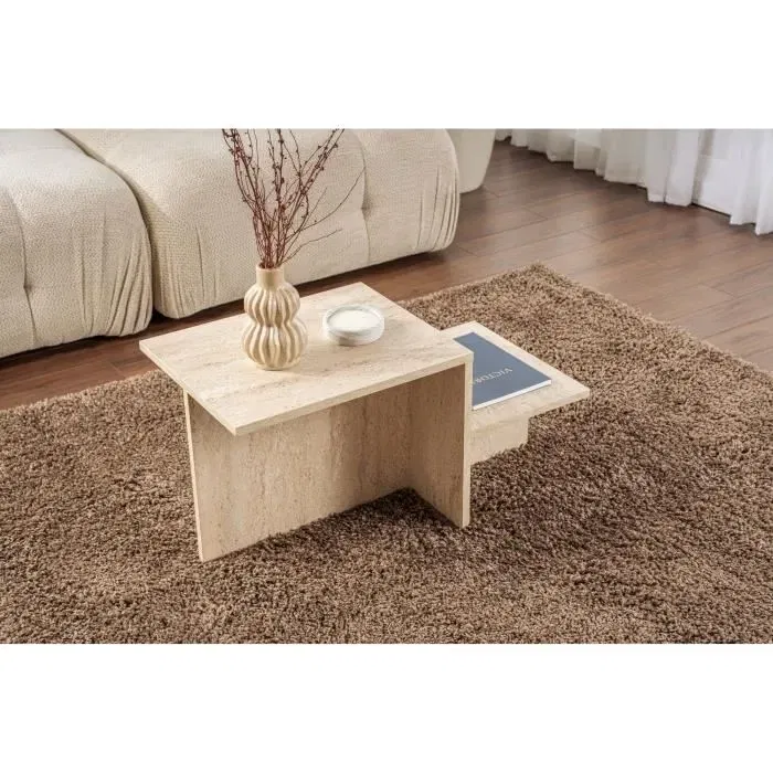 Harmony Table basse rectangulaire effet marbre travertin 80 x 40 x 40 cm en aggloméré mélaminé