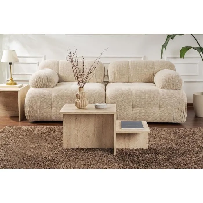 Harmony Table basse rectangulaire effet marbre travertin 80 x 40 x 40 cm en aggloméré mélaminé