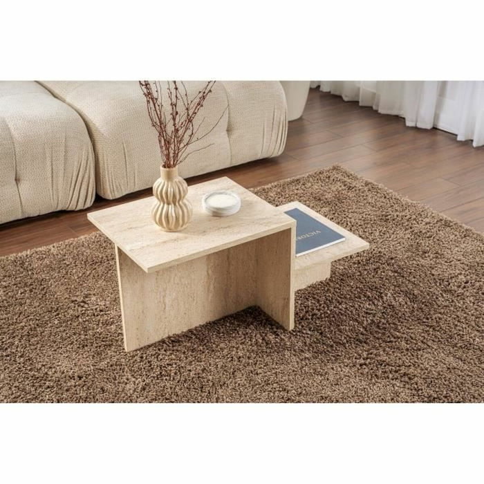 Table basse Harmony Rectangulaire Effet travertin 80 x 40 x 40 cm