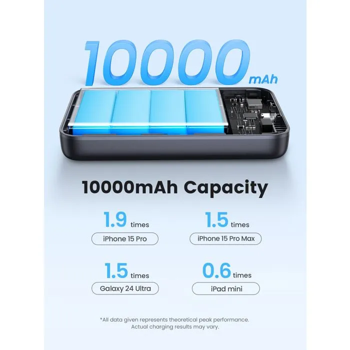 UGREEN - Batterie externe 10000 mAh Qi 30W, charge rapide sans fil et filaire via USB-C et USB-A - Noir UGREEN - Batterie externe 10000 mAh Qi 30W, charge rapide sans fil et filaire via USB-C et USB-A - Noir