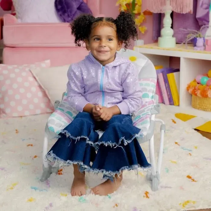 Bright Starts Transat bébé évolutif Arc-en-Ciel Rose avec vibrations apaisantes, 2 positions d'inclinaison, jusqu'à 30 mois (jusqu'à 18 kg) - Harnais 5 points