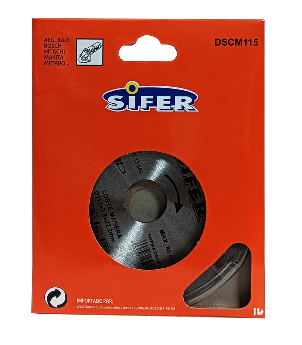 SIFER Disque de coupe bois, plastique et plâtre avec tungstène 115 mm DSCM115