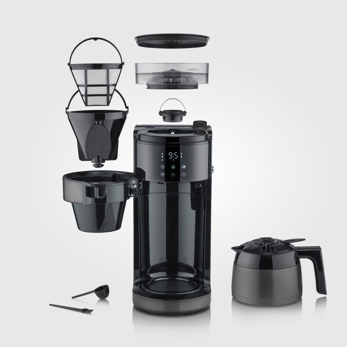 Severin KA4831 Machine à café filtre avec broyeur et verseuse isotherme Noir/Inox Severin KA4831 Machine à café filtre avec broyeur et verseuse isotherme Noir/Inox