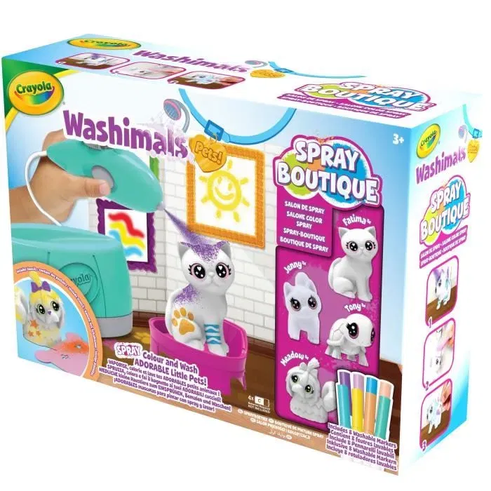 Crayola Kit de Coloriage Washimals Spray Boutique pour Enfants - Vaporiser et Colorier des Animaux Lavables, Pochoirs Inclus, Dès 3 Ans