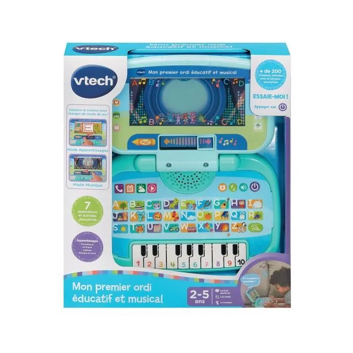 Vtech Baby Mon Premier Ordi Éducatif et Musical - Ordinateur enfant 2 en 1 avec piano (10 touches) et 7 activités pour 2 à 5 ans
