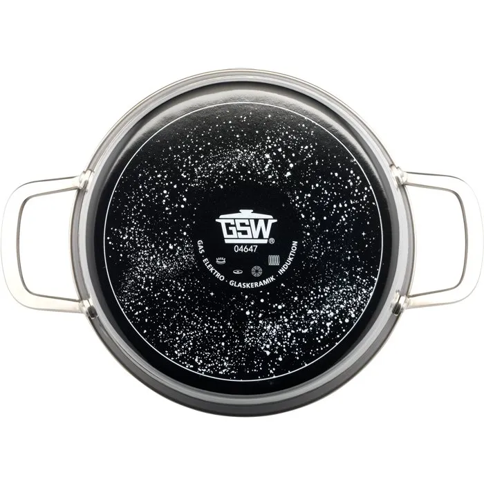 GSW Stratos - Batterie de cuisine 7 pièces en acier émaillé gris - Compatible tous feux dont induction - Marmites 16, 20, 24 cm et poêle