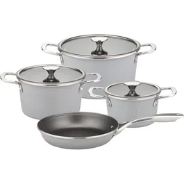 GSW Stratos - Batterie de cuisine 7 pièces en acier émaillé gris - Compatible tous feux dont induction - Marmites 16, 20, 24 cm et poêle