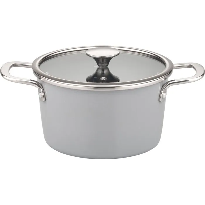 GSW Stratos - Batterie de cuisine 7 pièces en acier émaillé gris - Compatible tous feux dont induction - Marmites 16, 20, 24 cm et poêle