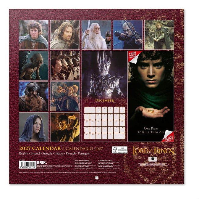 Grupo Erik Le Seigneur des Anneaux Calendrier mural 2027 30 x 30 cm