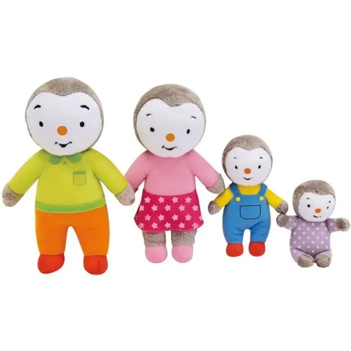 Jemini Coffret de 4 Peluches T'Choupi - Famille (T'Choupi, Fanni, Malola, Toine) - Peluches d'environ 19 cm - Jouet d'imagination pour enfants