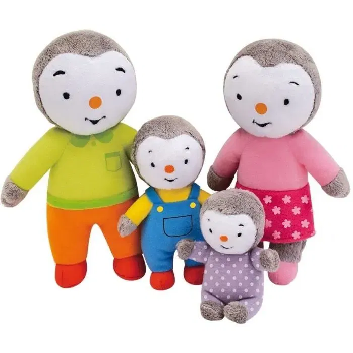 Jemini Coffret de 4 Peluches T'Choupi - Famille (T'Choupi, Fanni, Malola, Toine) - Peluches d'environ 19 cm - Jouet d'imagination pour enfants