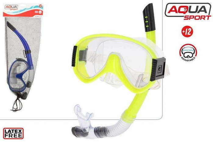 Color Baby - Masque de plongée avec tuba pour adultes, à partir de 12 ans, Aqua Sport, modèles assortis (bleu, jaune)