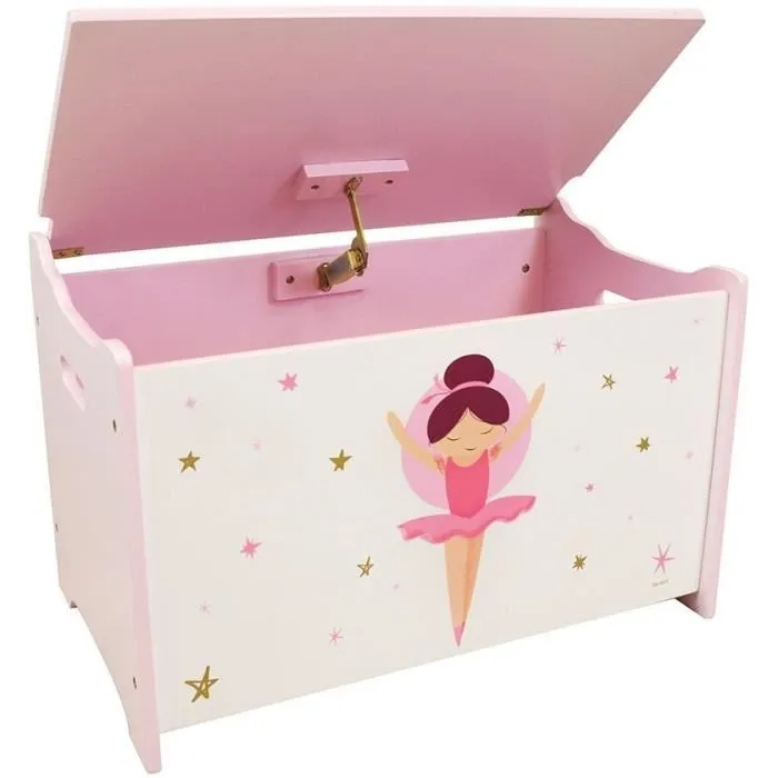 Fun House Coffre à jouets en bois Danseuse Ballerine - H.40 x L.58 x P.36 cm, MDF, à partir de 36 mois