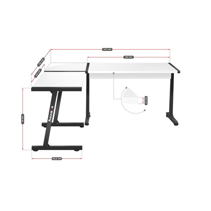 Bureau Huzaro HZ-Hero 6.0 Blanc Acier Fibre de Carbone 178 x 4 x 112 cm Bureau Huzaro HZ-Hero 6.0 Blanc Acier Fibre de Carbone 178 x 4 x 112 cm