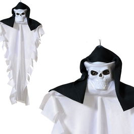 Décor Fantôme avec Capuche Noire et Tête de Squelette - Figurine d'Halloween 40 cm - Décoration Effrayante et Mysterieuse