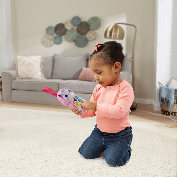 V-Tech Téléphone bébé hippopotame Pop It rose - Jouet d'éveil avec textures, sons éducatifs et mélodies - Téléphone accrocheable pour enfant dès 3 mois - Réf. 80-566857