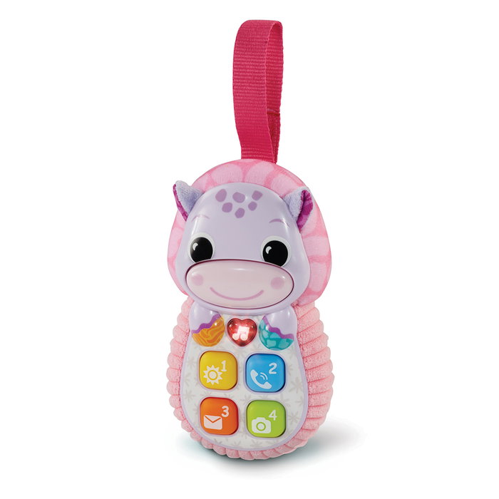 V-Tech Téléphone bébé hippopotame Pop It rose - Jouet d'éveil avec textures, sons éducatifs et mélodies - Téléphone accrocheable pour enfant dès 3 mois - Réf. 80-566857