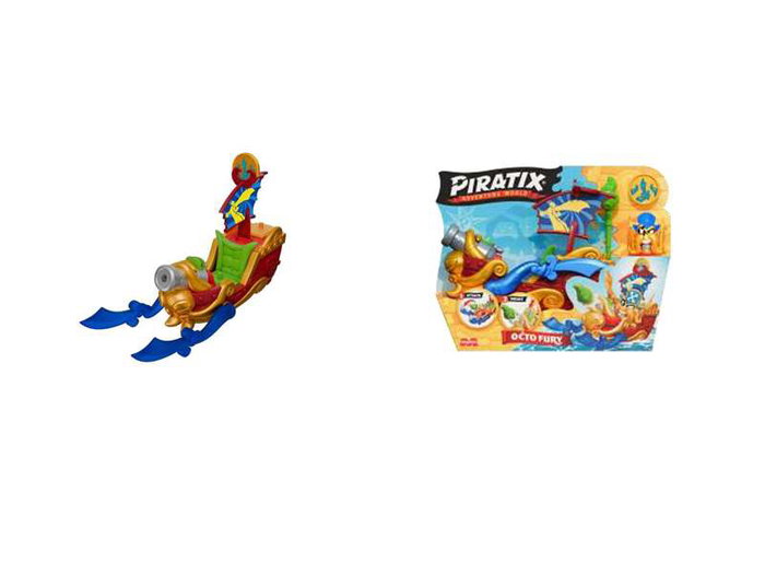 Magic Box Barco Piratix Pirate Octo Fury avec Bateau, Capitaine et Trésor Exclusif - 15,7x20x7,4 cm - Jouet pour Enfants dès 3 Ans