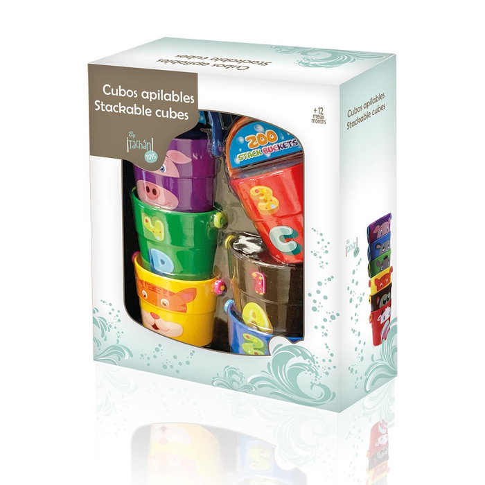 Tachan - Juego De Cubos Para Apilar - Set de 6 Cubes de Bain Empilables avec Animaux, Chiffres et Lettres pour Enfant dès 12 Mois - Jouet Éducatif pour Motricité