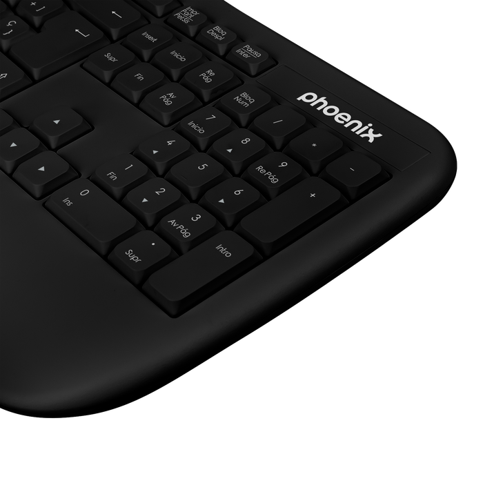 Phoenix technologies K201 Clavier Ergonomique Sans Fil 2.4GHz, 14 Touches Multimédia