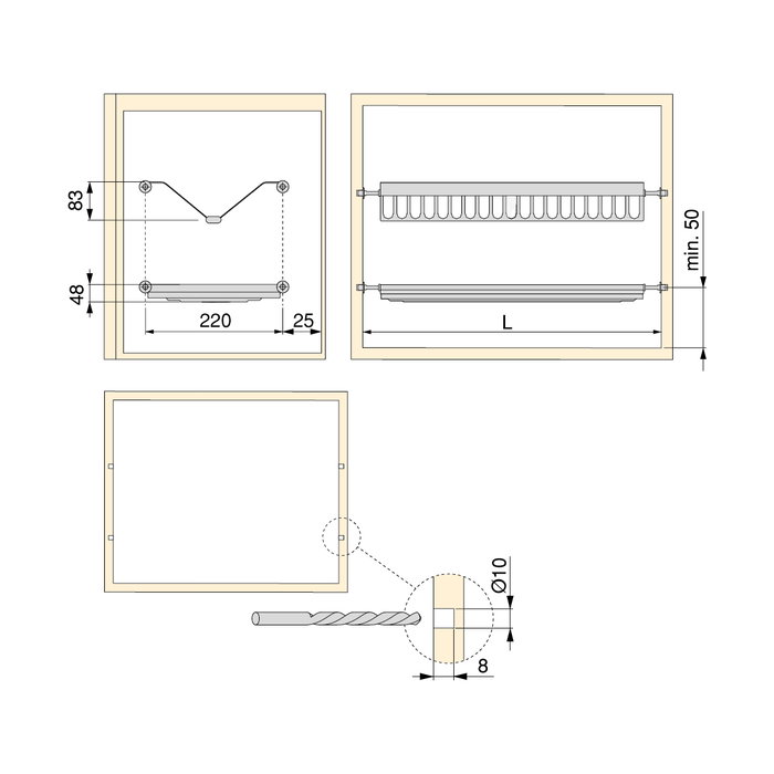 Emuca Égouttoir acier inoxydable Drynox, module 450mm, acier inoxydable