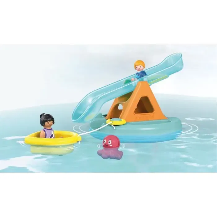 PLAYMOBIL 71687 - Ilôt avec Toboggan Aquatique, Jouet de Bain pour Enfants Dès 18 Mois, avec Personnages et Accessoires