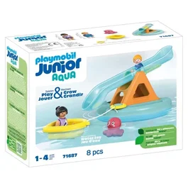 PLAYMOBIL 71687 - Ilôt avec Toboggan Aquatique, Jouet de Bain pour Enfants Dès 18 Mois, avec Personnages et Accessoires